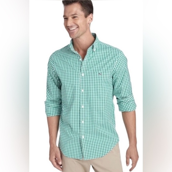 Vineyard vines Shep & Ian gingham button down slim fit tucker shirt Sz small - Picture 1 of 8